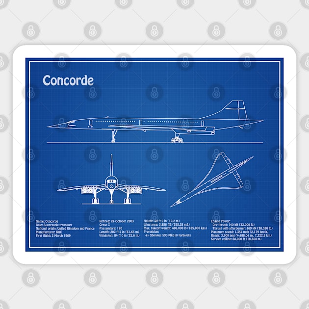 Concorde - Airplane Blueprint - AD Magnet by SPJE Illustration Photography